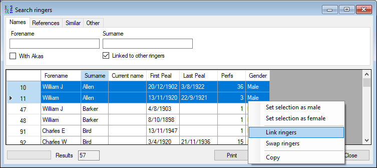 Linking ringers
