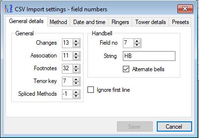 CSV Import settings dialog